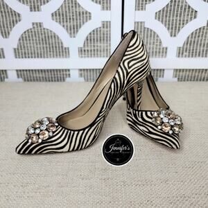 Ann Taylor NWOT Adria Brown & Cream Half Calf Stone Zebra Print Pump Size 5M